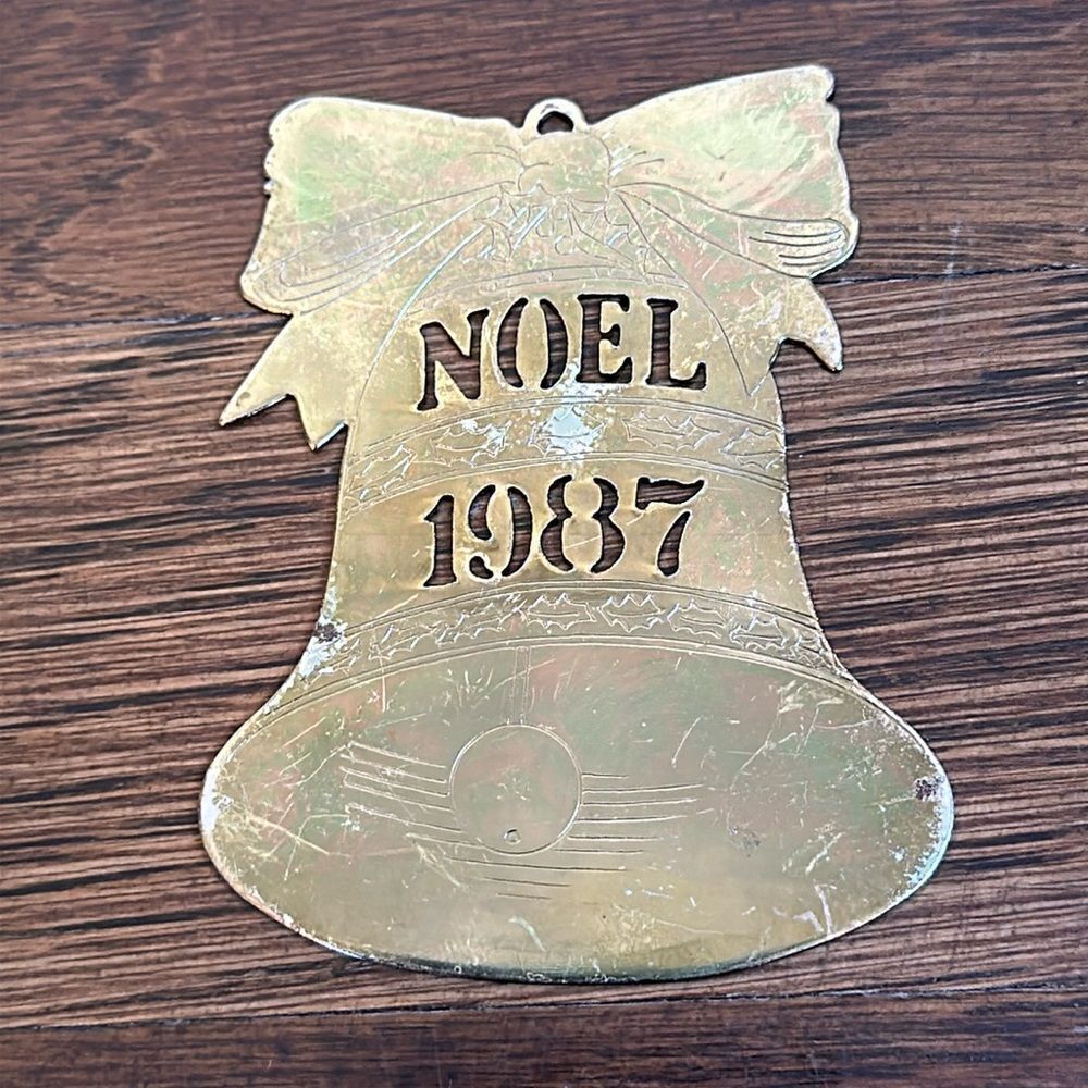 Vintage gold brass‎ NOEL 1987 Christmas Bell ornament